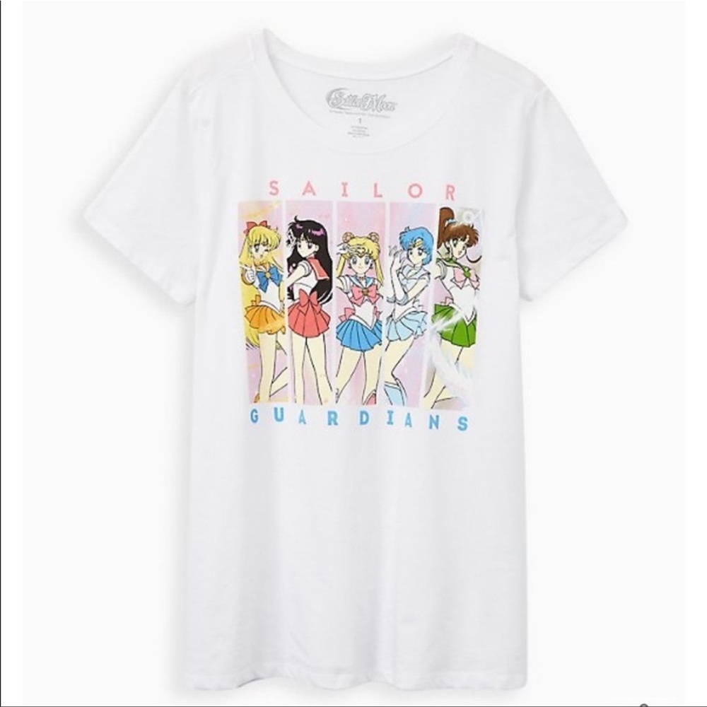 TORRID NWT SLIM FIT CREW TEE - SIGNATURE JERSEY SAILOR MOON WHITE
